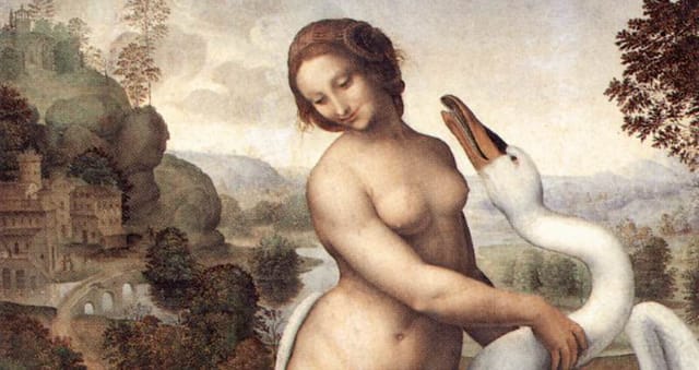"Leda and the Swan," after a vanished Leonardo da Vinci painting (via Galleria Borghese)