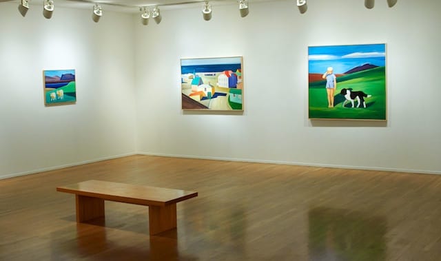 Installation view, “Louisa Matthiasdottir: Paintings and Works on Paper” at Tibor de Nagy Gallery, with “Icelandic Village” in the middle (photo by the author for Hyperallergic)