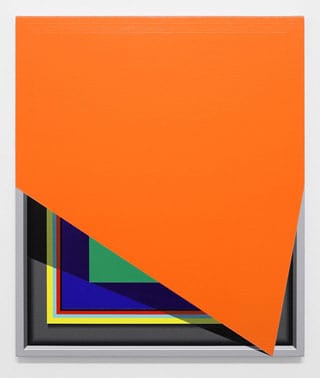 Ruben Nusz, "Severed Hue (Orange)" (2013), acrylic on canvas, 22” x 18” (courtesy Weinstein Gallery) (click to enlarge)