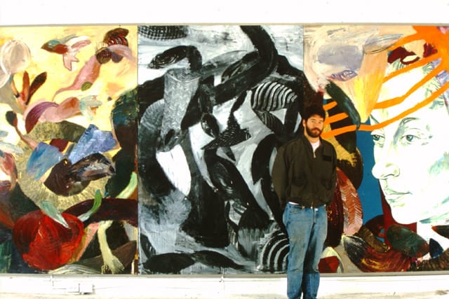 Richard Jacobs with his Yale MFA triptych in the 1980s. (image courtesy the artist)