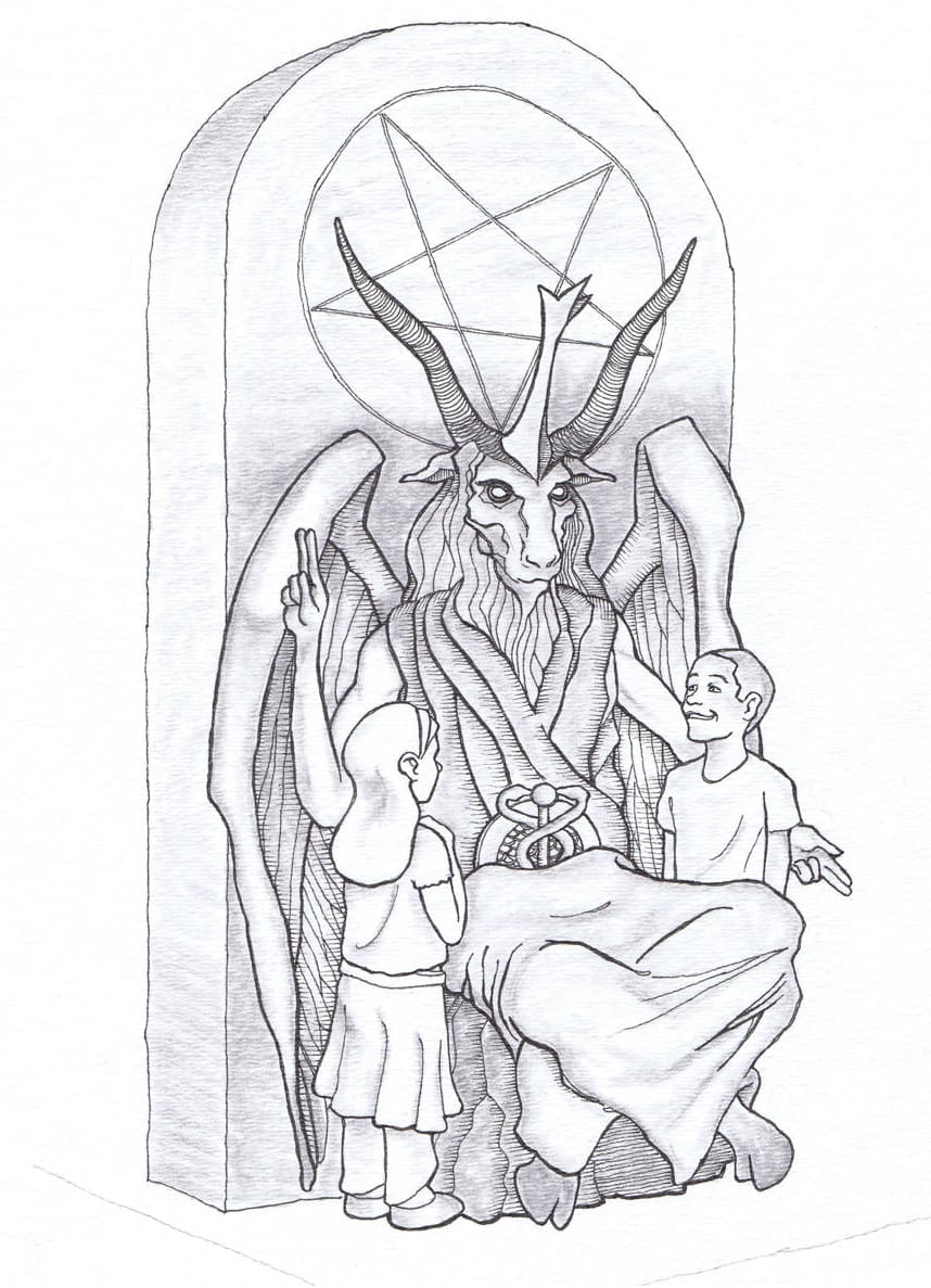 Satanic monument design (via The Satanic Temple, click for full size)