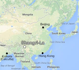 The location of Shangri-La in Yunan province, China. (graphic by Hyperallergic)