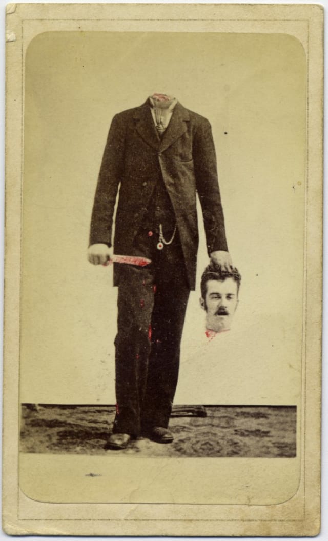 A trick photograph of a man holding his own head (1875) (via George Eastman House Collection)