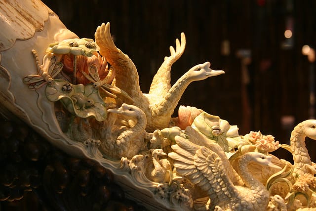 A carved mammoth tusk in China, an alternative medium for some ivory carvers (photograph by Anne-Marie Bouché, via Flickr)