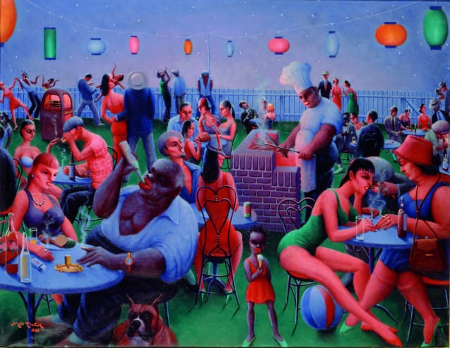Archibald J. Motley Jr., Barbecue, 1960. Oil on canvas, 30.375 x 40 inches (77.2 x 101.6 cm). Collection of Mara Motley, MD, and Valerie Gerrard Browne. Image courtesy of the Chicago History Museum, Chicago, Illinois. © Valerie Gerrard Browne.