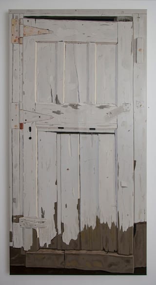 Halvorson, _Woodshed (Door)_ (2013, 70_ x 35_ , 0il on linen)