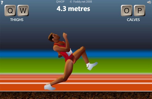 QWOP (2008, developer: Bennett Foddy). Part of the exhibition "Indie Essentials: 25 Must-Play Games" at Museum of the Moving Image, December 14, 2013–March 2, 2014. Image courtesy of Bennett Foddy.