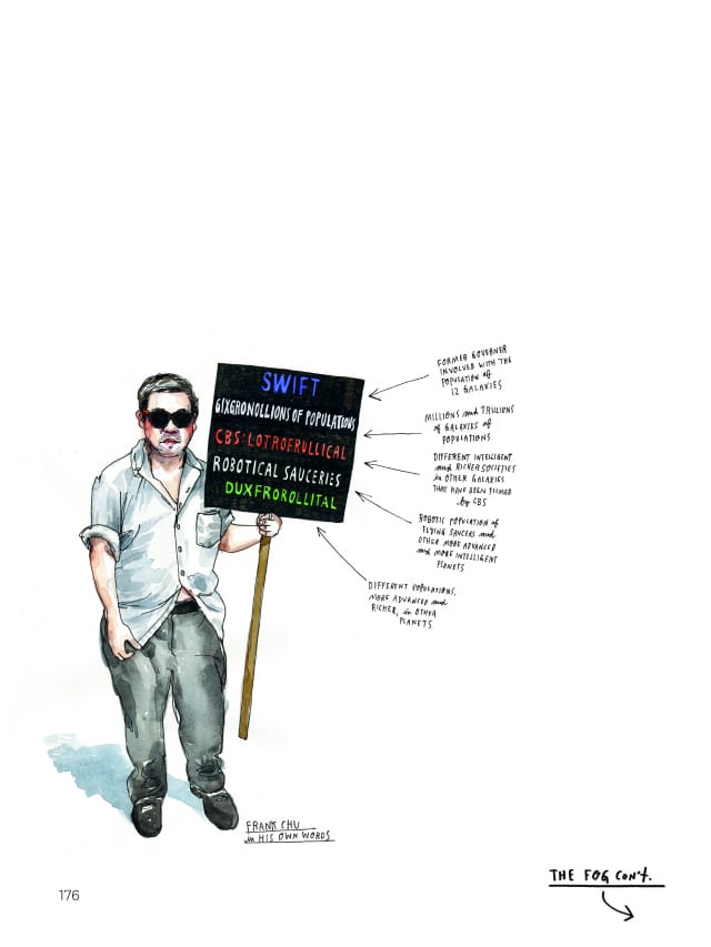 Sign wielder Frank Chu, in "Meanwhile in San Francisco" by Wendy MacNaughton