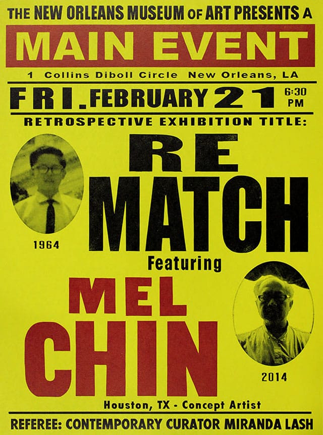 Exhibition poster for Mel Chin - "REMATCH" at the New Orleans Museum of Art (2014) (via noma.org)