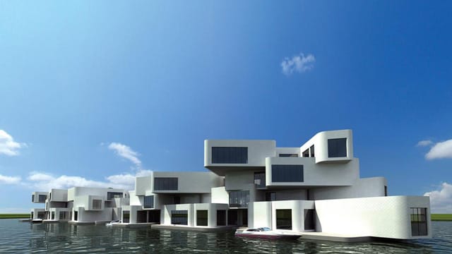One of the most anticipated architectural accomplishment this year is Waterstudio's Citabel in Naaldwijk, the Netherlands. The building will be the first floating apartment complex, and it will be flood proof. (image via waterstudio.nl)