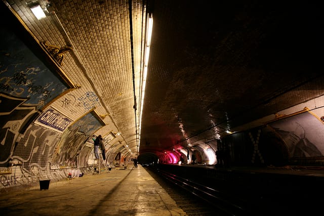 Croix Rouge Ghost Station, during preparation for a Nuit Blanche installation (photograph by Vincent Desjardins, via Flickr)