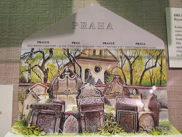 Pop-up of the Old Jewish Cemetery in Prague, a reprint of a 1950s souvenir