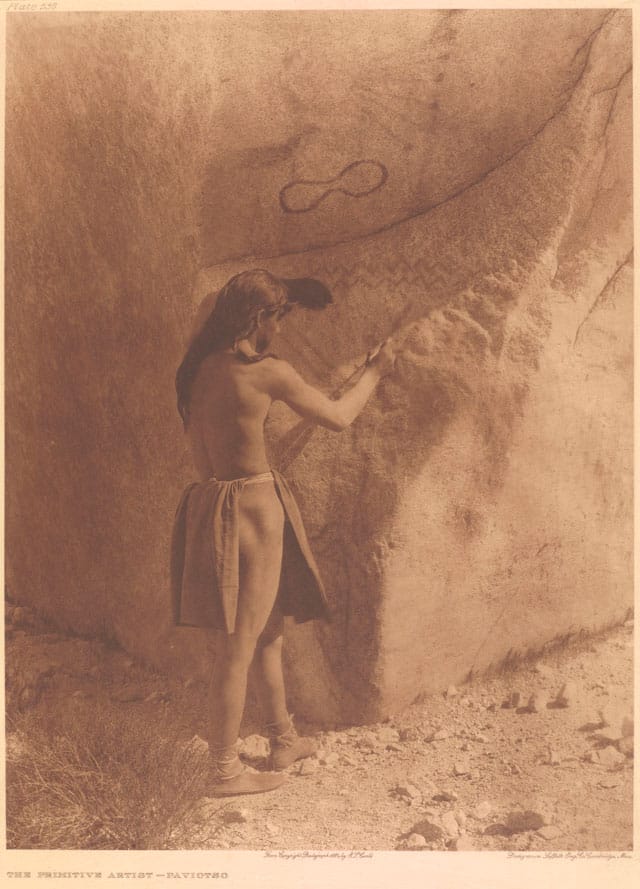 Edward S. Curtis, "The Primitive Artist—Paviotso (Paiute)" (1924),  photogravure in Edward S. Curtis, "The North American Indian" (The Morgan Library & Museum, Portfolio 15, pl. 536, Printed Books; Portfolios PML 25543) (all images courtesy the Morgan Library & Museum)