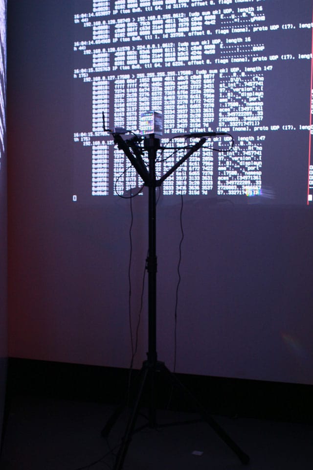 Rotating prisms reflecting users' data onto the wall (via criticalengineering.org)