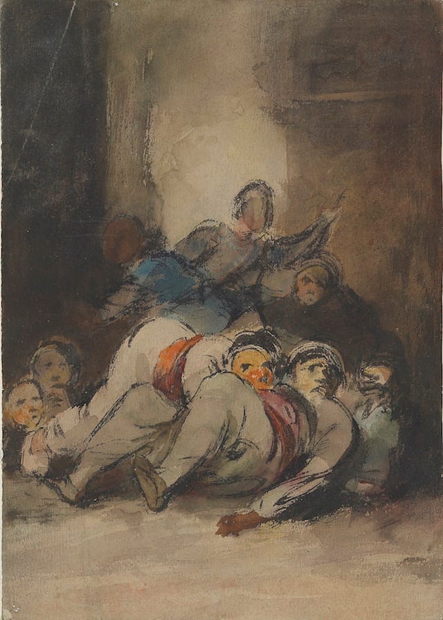 Eugenio Lucas (1817–1870) Crowd with Fallen Figures, ca. 1850 Brown wash and watercolor The Morgan Library & Museum, New York; I, 111g Purchased by Pierpont Morgan, 1909 Photography: Graham S. Haber