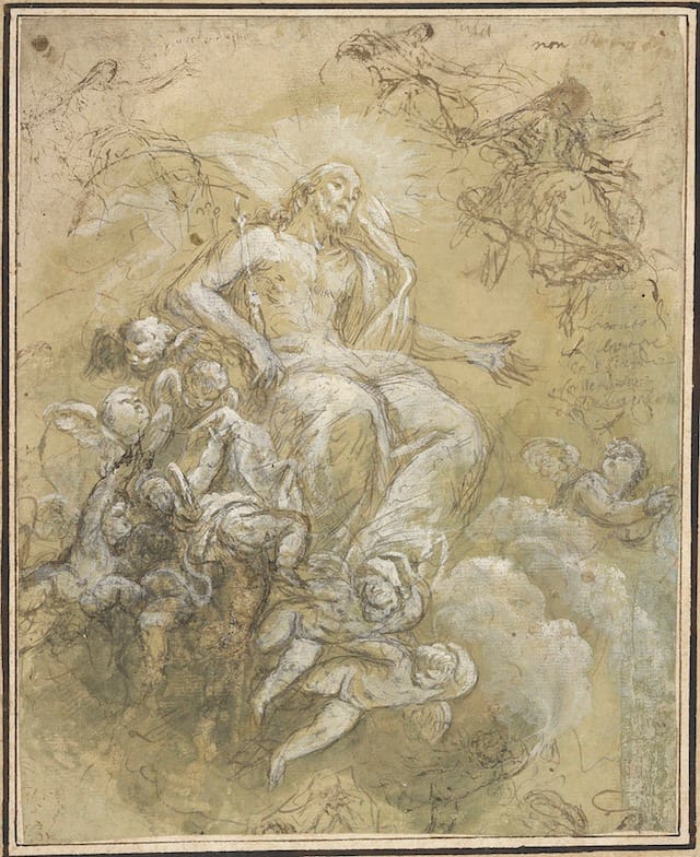 Attributed to Juan Carreño de Miranda (1614–1685 ) Studies of Christ in Glory, ca. 1660s Brown ink, brown and gray wash, heightened with white gouache The Morgan Library & Museum, New York; 2013.90 Purchased on the Seligman Charitable Trust Fund, 2013 Photography: Graham S. Haber