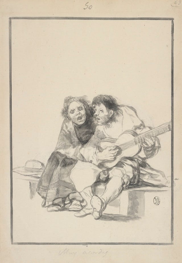 Francisco Goya (1746–1828) Muy accordes (Close Harmony), ca. 1816–20 Black Border Album (E), page 50 Black wash The Morgan Library & Museum, New York; 1984.1 Thaw Collection Photography: Graham S. Haber
