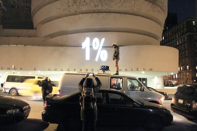 The Illuminator projecting onto the Fifth Avenue museum building.