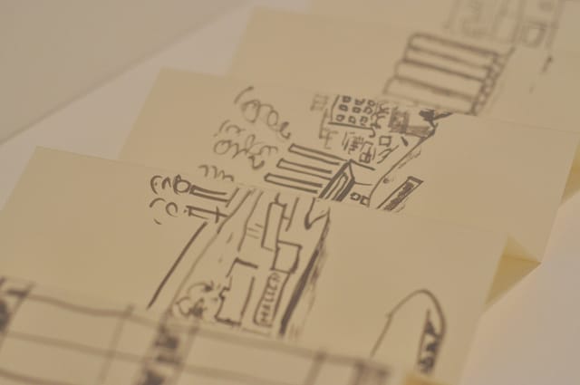 Etel Adnan, "New York: From the Triborough Bridge to South of Manhatan, New York, May 21, 1990" (1990), Japanese ink on paper
