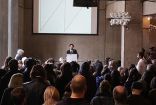 Whitney Museum Director Adam Weinberg addressing the media during today's press conference. (photo by Mostafa Heddays/Hyperallergic)