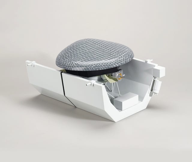 THE AEROASSIST FLIGHT EXPERIMENT MODEL.  Large two part high-fidelity prototype model of the Aeroassist Flight Experiment (AFE) vehicle made of metal, painted wood, and plastic.   Scale 1:20.  Est. $ 6,000 - 8,000 