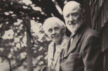Charles Ives and his wife Harmony in Redding, CT (1948) (photograph by Halley Erskine, via American Academy of Arts & Letters)