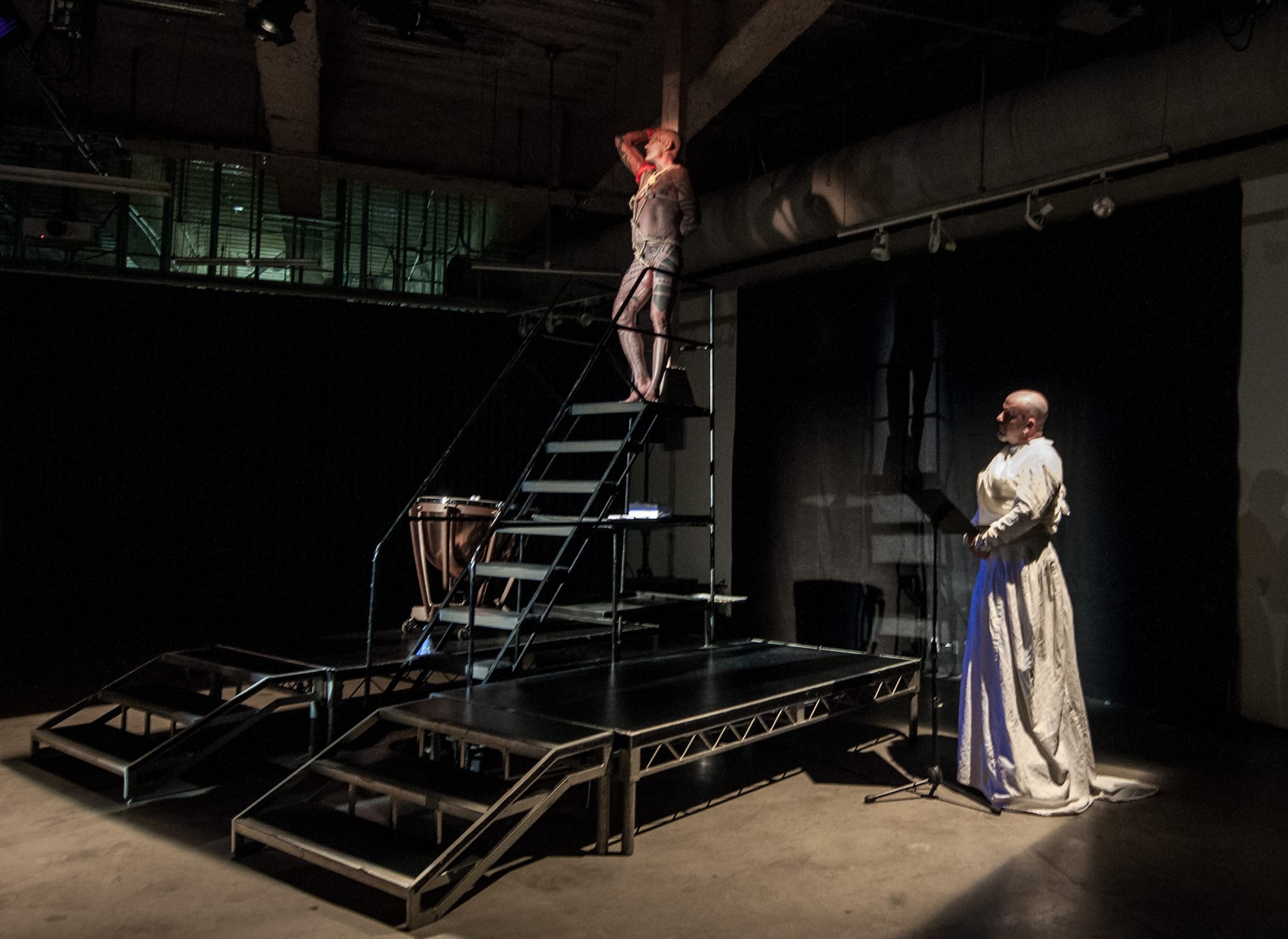 Ron Athey and David Harrow (left to right) perform "Sebastiane," Hammer Museum, Los Angeles