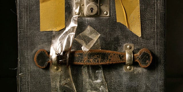 Close-up on a trunk of Maier's that Maloof recovered, still from 'Finding Vivian Maier'