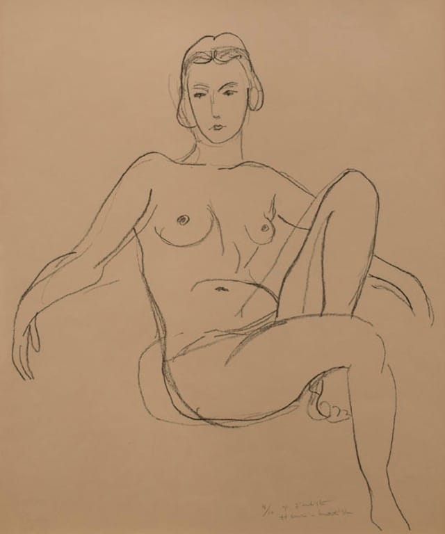 Henri Matisse, "Nu assis les bras étendus" (1925). Lithograph printed on japon paper.