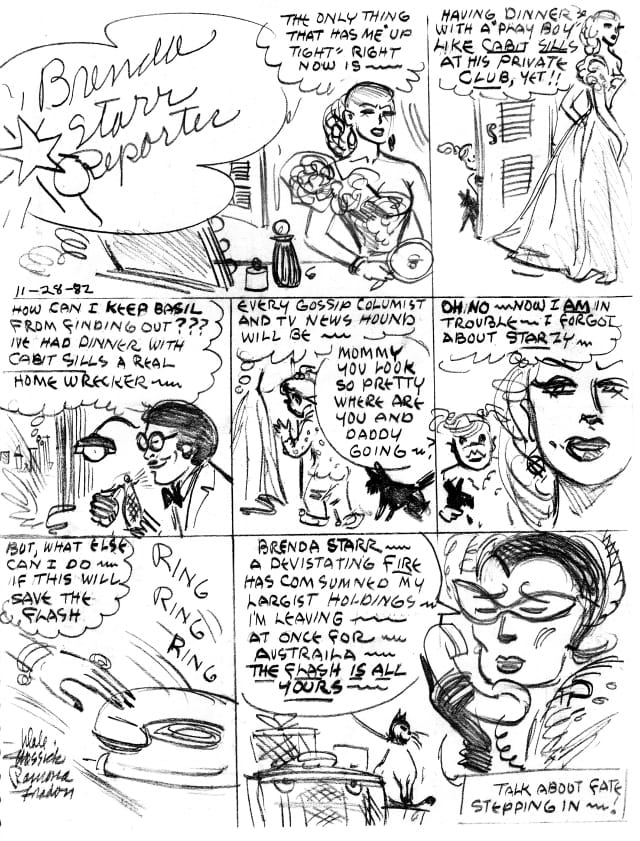 A rough draft by Dale Messick for panels of "Brenda Starr Reporter"