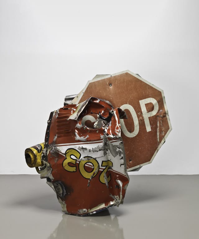 Robert Rauschenberg. "Stop Side Early Winter Glut" (1987), assembled metal, 43.25 x 46 x 34 in. (The Museum of Modern Art, New York. Gift of Robert Rauschenberg Foundation and Mairie-Josée and Henry R. Kravis)