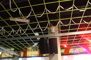 Only a few dangling white streamers served as minimal decorations for the wedding.