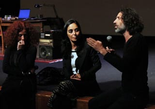The playwrights were joined by artist Shirin Neshat (center) for a Q&A following last night's production.