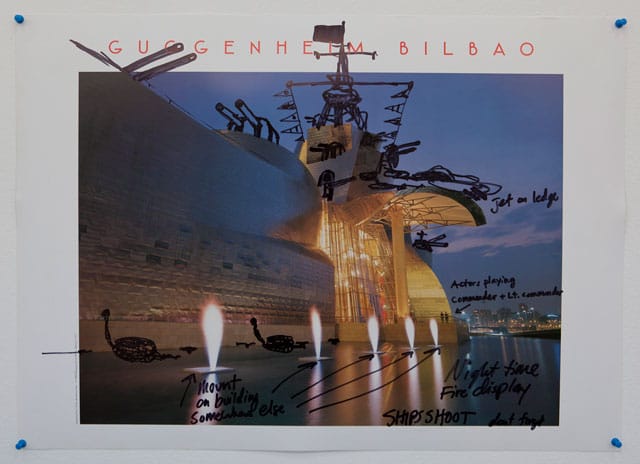Artists' rendering of the Guggenheim Museum Bilbao as a warship (click to enlarge)