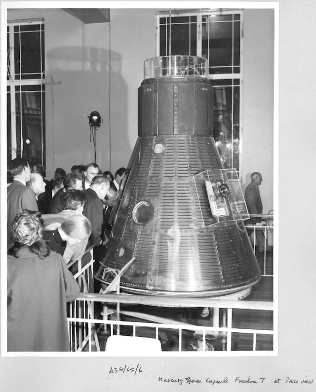 The Freedom 7 space capsule at a Science Museum London press viewing in 1965 (© Science Museum/Science & Society Picture Library)