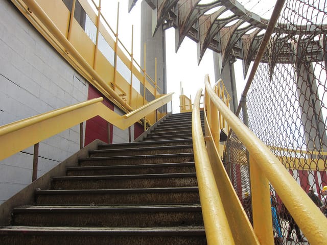 Stairs newly painted in the New York State Pavilion