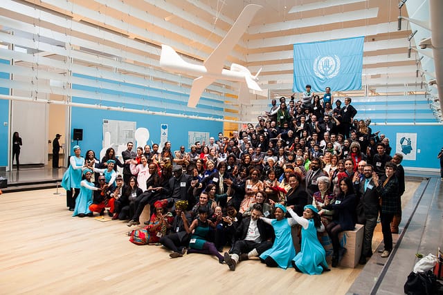 Pedro Reyes: The People's United Nations (pUN) Assembly, November 2013. (Photo by Ramiro Chavez, courtesy Queens Museum)