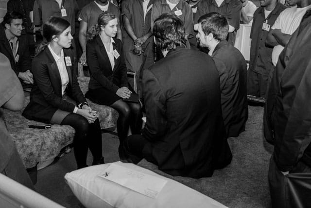 Nadya Tolokonnikova and Masha Alekhina visit inmates on Rikers Island.  (photo by Erik Lohr for The Voice Project)