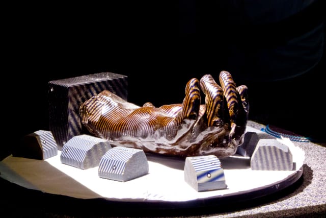  Rodin’s sculpture “Left Hand of Eustache de St. Pierre” during the scanning process. Photo by Matthew Hasel, Division of Clinical Anatomy, Stanford School of Medicine