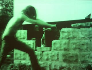 A photo of the Gordon Matta-Clark video "Splitting" (photography by the author for hyperallergic)