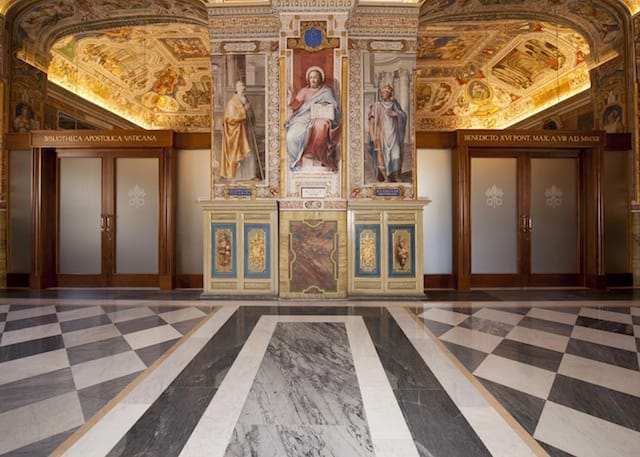 Doors leading to the Salone Sistino, a reading room for printed books in the Vatican Apostolic Library (courtesy of the Vatican Library)