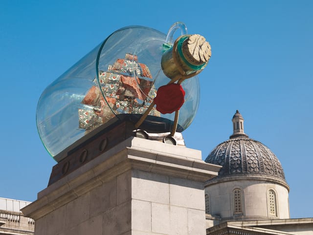 Nelson’s Ship in a Bottle, 2010 pp. 60-61 Fiberglass, steel, brass, resin, UV ink on Dutch wax printed cotton, linen rigging, acrylic, wood 290 x 525 x 235 cm National Maritime Museum, Greenwich, London Installation view, Fourth Plinth, Trafalgar Square, London, 2010 Courtesy the artist; Stephen Friedman Gallery, London; and James Cohan Gallery, New York/Shanghai Photograph courtesy Stephen White 