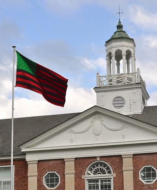 David Hammonds' "African American flag" flies in front of Jack Shainman's The School.