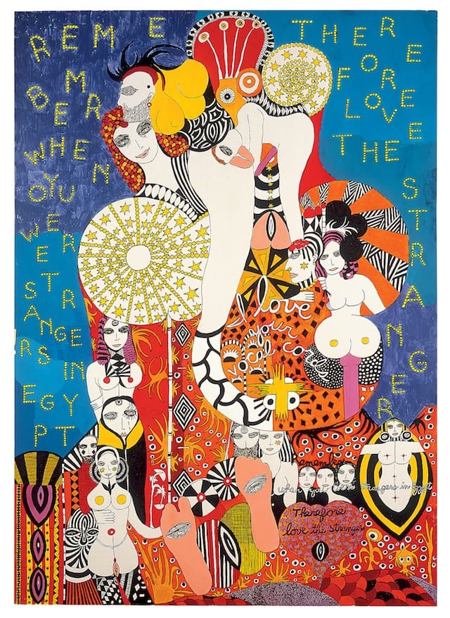 Dorothy Iannone, "Love the Stranger" (1981), 142 x 102.5 cm, Privatsammlung Schweiz, (© Dorothy Iannone, photo by Friedrich Rosenstiel)