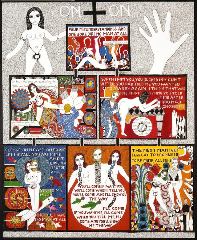 Dorothy Iannone, "On And On" (1979), 70 x 65 cm (Staatliche Museen zu Berlin, Nationalgalerie 1999 Schenkung Mike Steiner, © Dorothy Iannone)