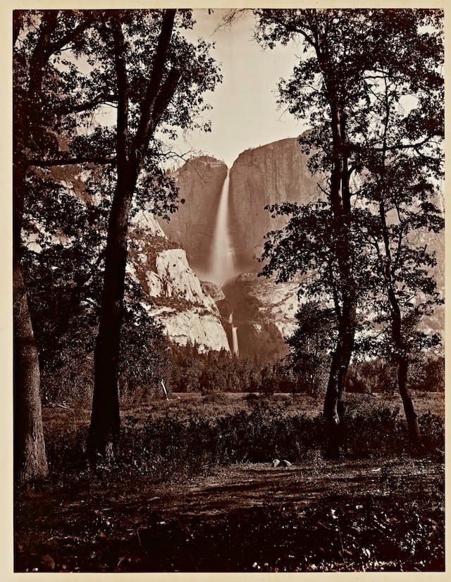 Carleton E. Watkins (U.S.A., 1829–1916), The Yosemite Falls 2634 ft., Yosemite, 1865–66, from the album Photographs of the Yosemite Valley. Albumen print. Cantor Arts Center at Stanford University, Lent by Department of Special Collections, Stanford University Libraries.