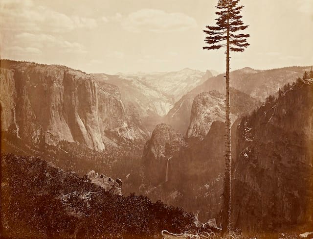 Carleton E. Watkins ( U.S.A., 1829–1916), The Yosemite Valley from the "Best General View" 1866, from Photographs of the Yosemite Valley. Albumen print. Cantor Arts Center at Stanford University, Lent by Department of Special Collections, Stanford University Libraries.