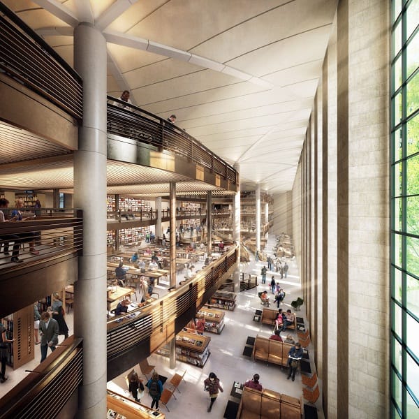 A rendering of Foster+Partners' now scrapped redesign of the New York Public Library's central research building (image via designlike.com)