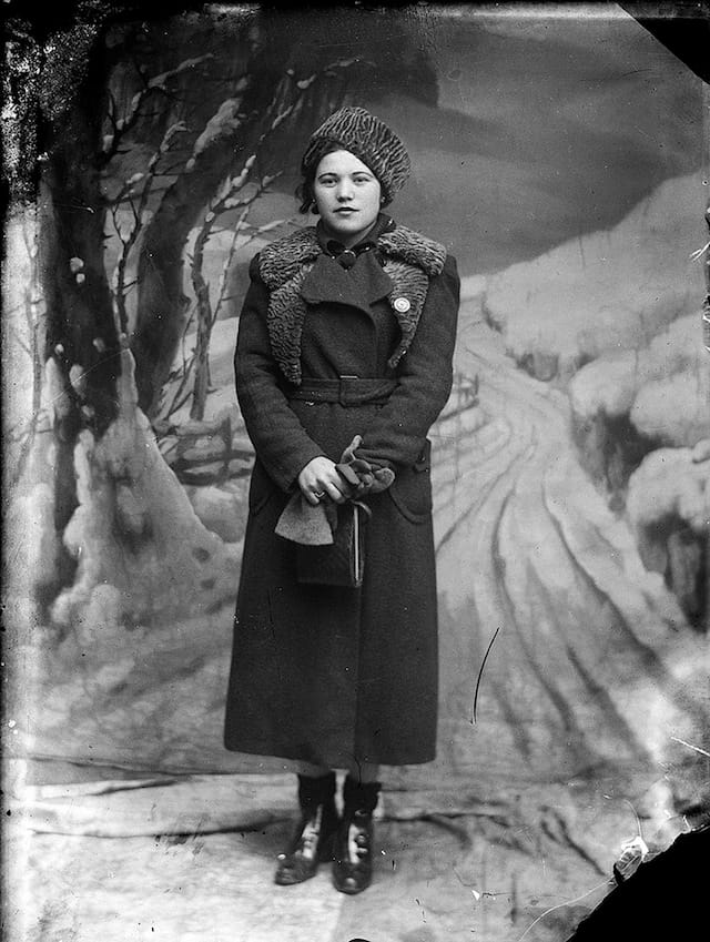 Young lady posed in a studio snow scene (via Costică Acsinte Archive)