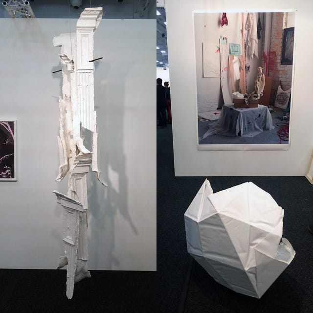 Two sculptures by Joy Curtis at the Klaus von Nichtssagend gallery booth